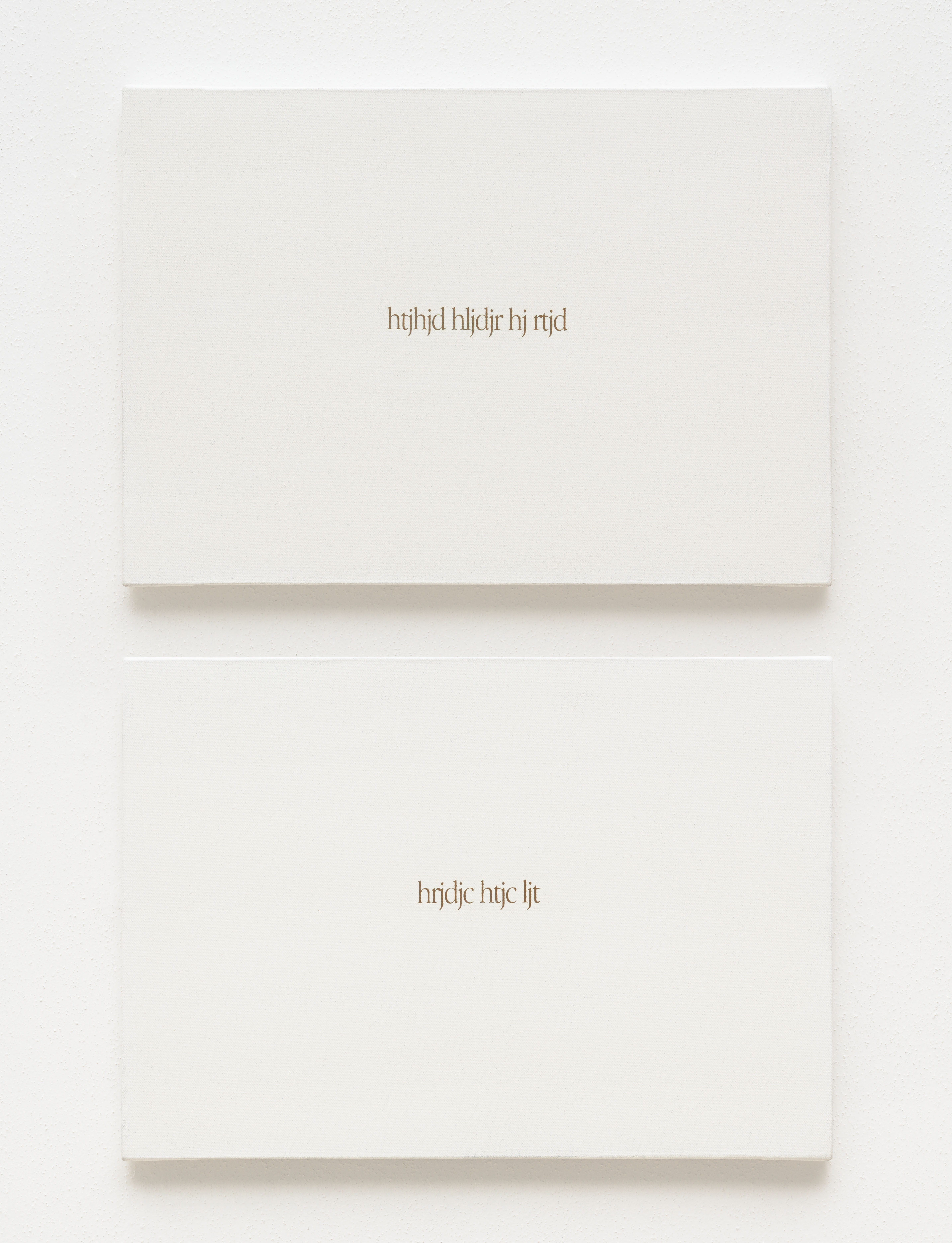 Irma Blank, Global Writings, La lingua ritrovata, poesia minima, 19-2-04, digital writing and silkscreen print on canvas, diptych, 30.5 x 43.5 cm each, 2004